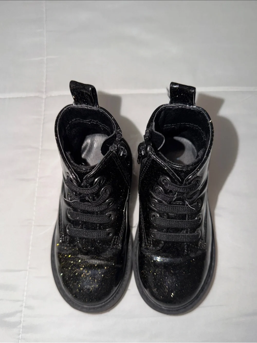 Girls' Black Glitter Lace-Up Ankle Boots